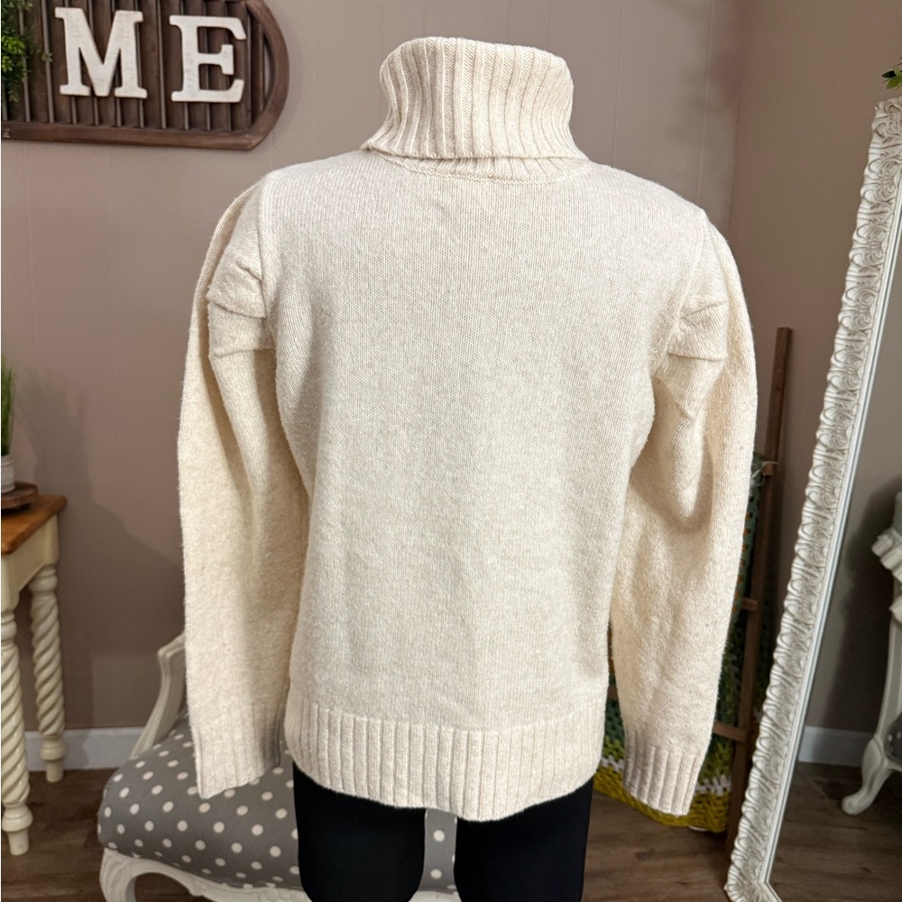 CAbi • Oatmeal Heather Puff Sleeve Turtleneck Sweater - Picture 16 of 16